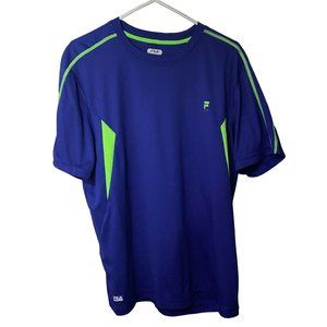 Fila Sport Shirt Adult Large Blue Green Logo Short Sleeves Outdoors Vintage